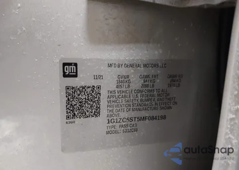 2021 Chevrolet Malibu Fwd 1Fl z USA, uszkodzony, nr VIN 1G1ZC5ST5MF084198